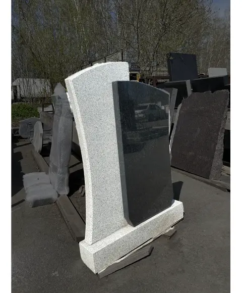 Комплект памятника Г55 100*45*5 см, комбинированный, Гранит Серый Мансур и Черный Габбро-Диабаз