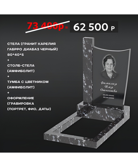 Комплект памятника 80 × 40 × 5 см Амфиболит